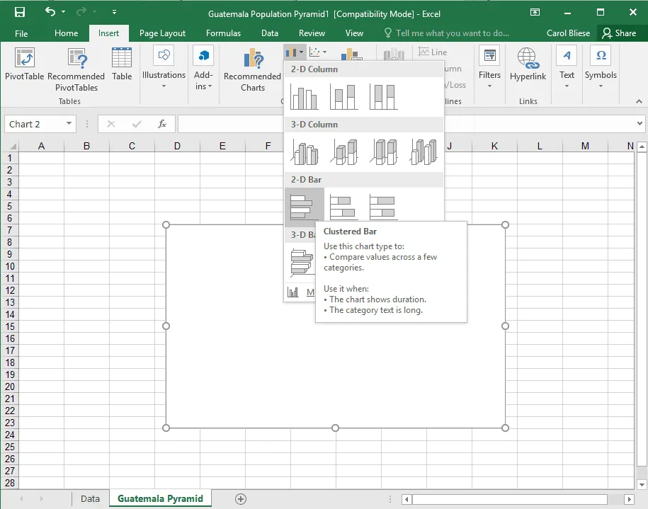 Selecting the Clustered Bar chart type