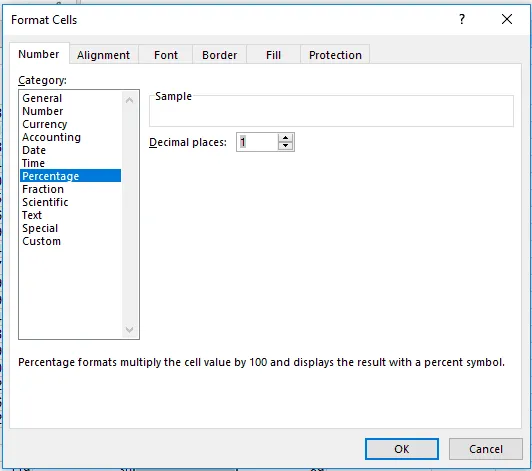 Selecting the percentage format