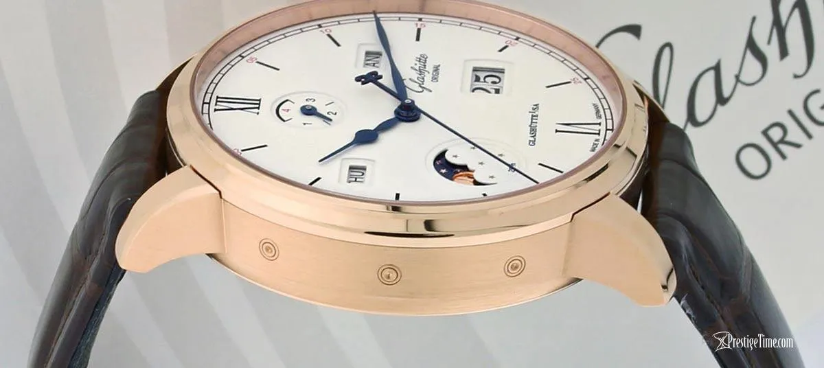 Side profile of the Senator Excellence Perpetual Calendar showcasing case thickness and finishes