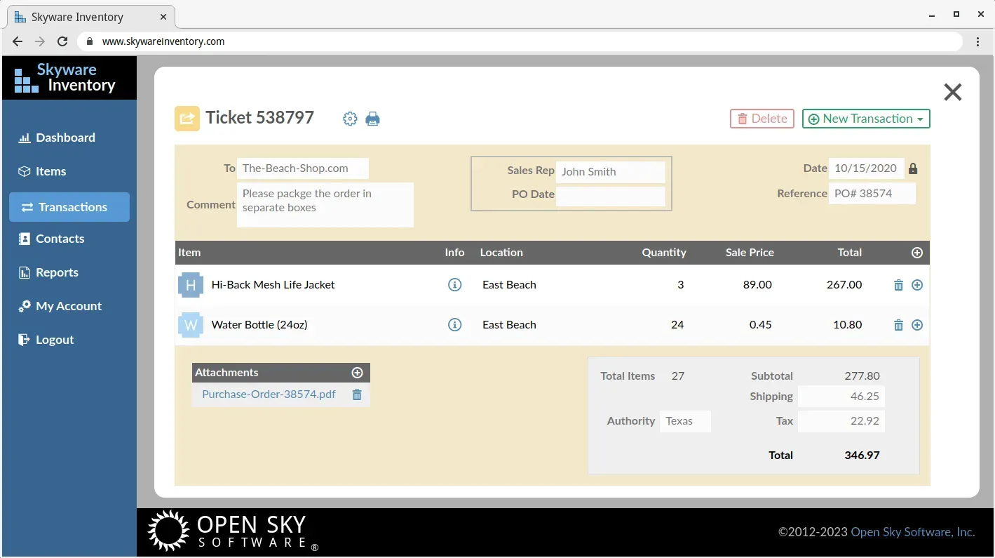 Skyware Inventory dashboard for real-time tracking