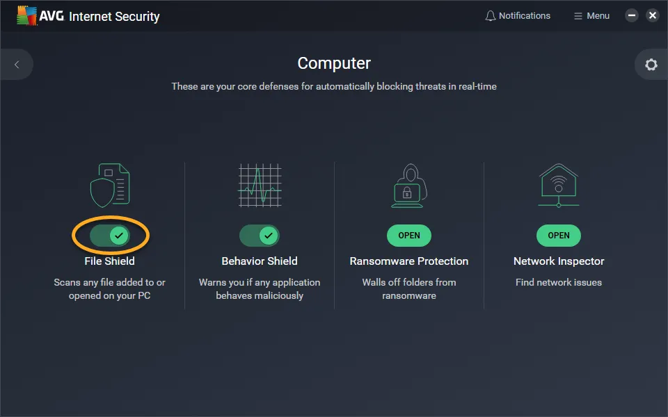 Slider to disable a specific component like File Shield