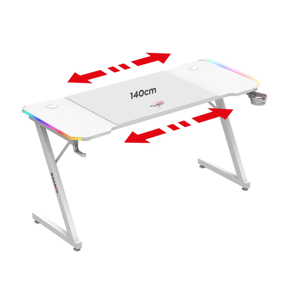 Spacious gaming desk top with two monitors, keyboard, and mouse