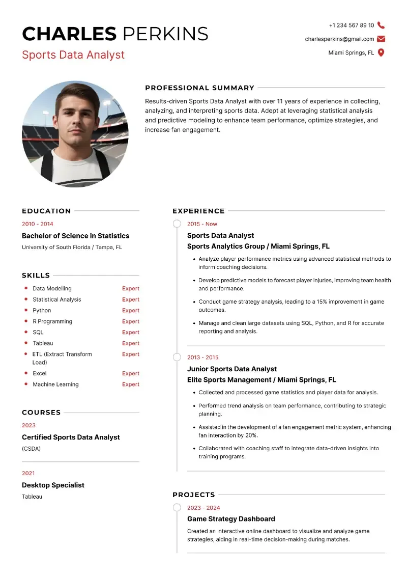 Sports Data Analyst Resume