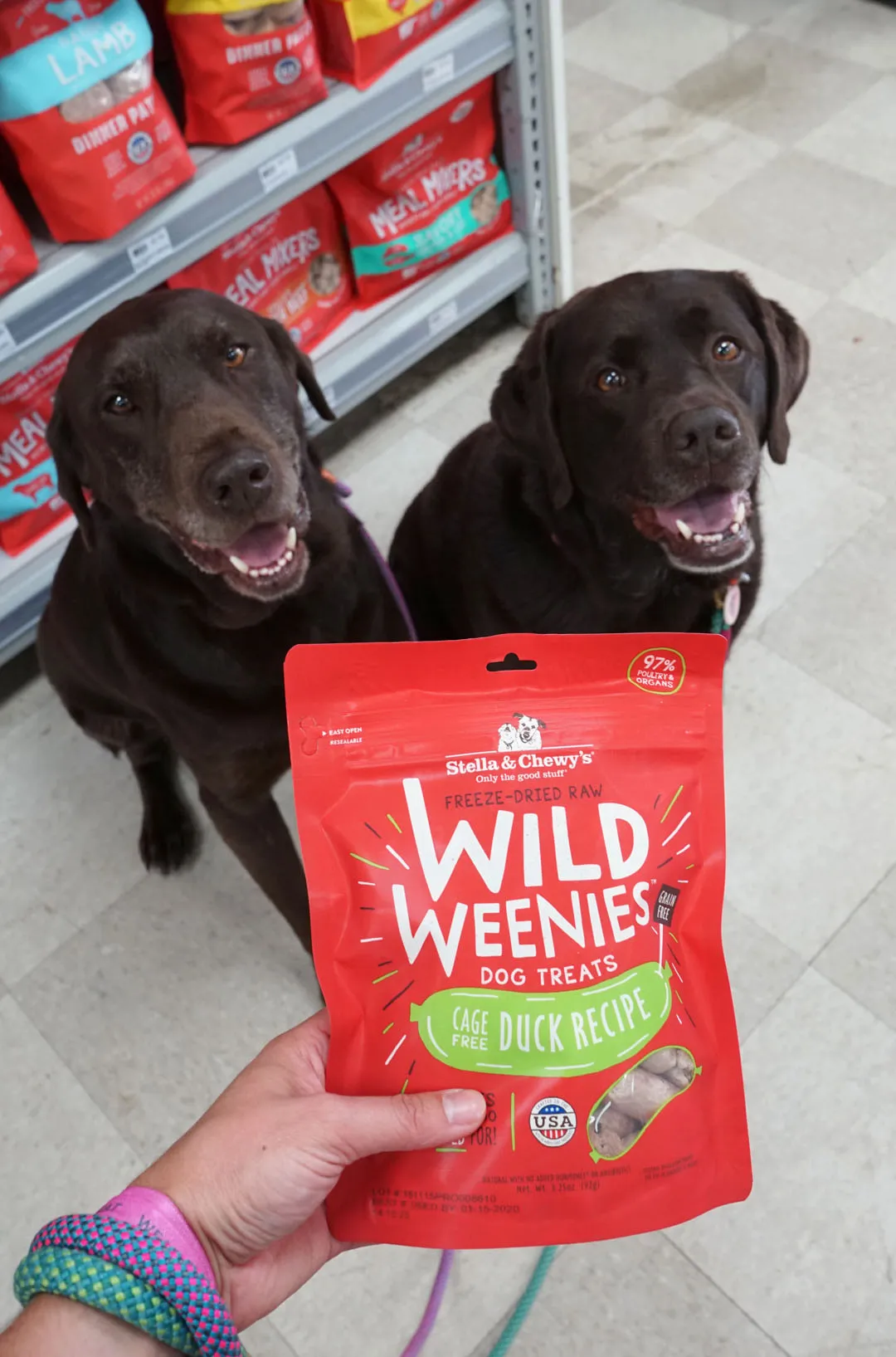 Stella & Chewy's Wild Weenies dog treats on a shelf