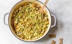 Stir in rice with veggies and ground turkey