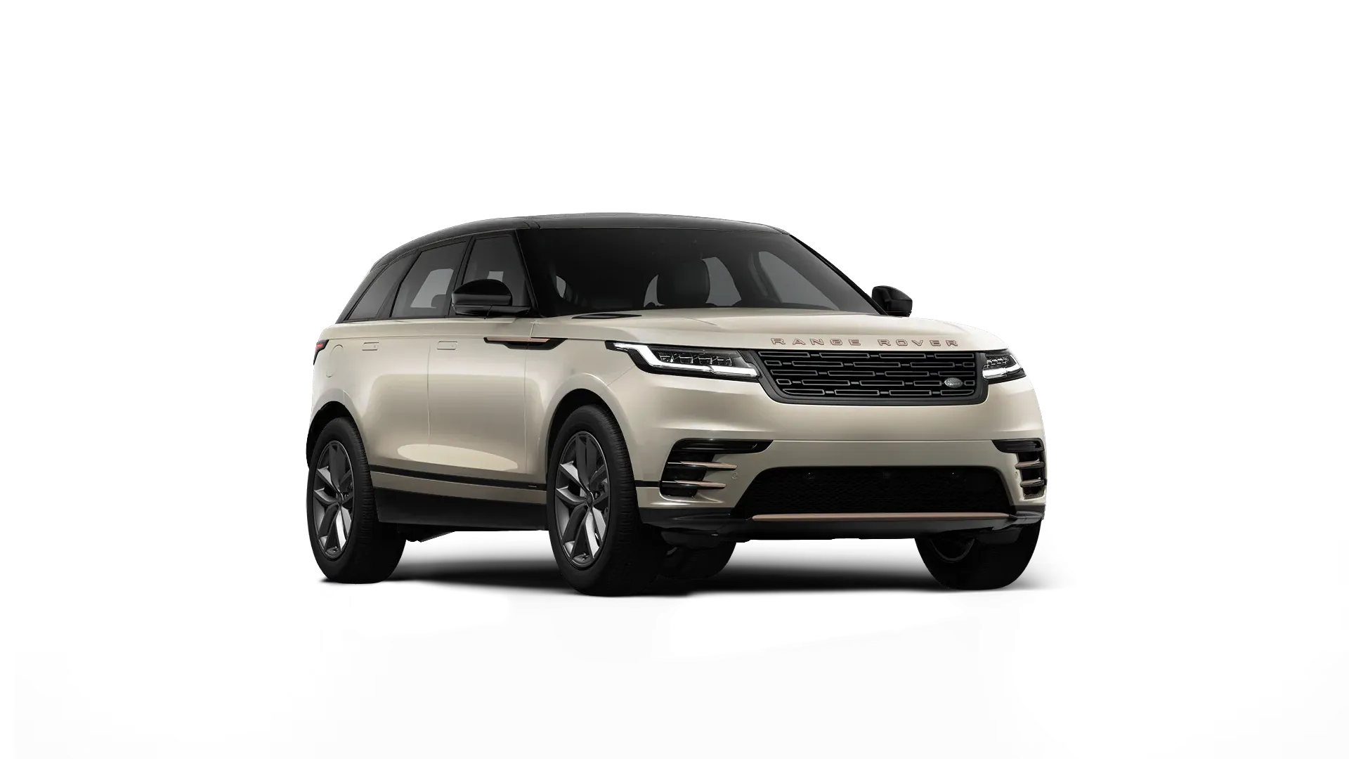 Stylish side profile of a white Land Rover Range Rover Velar luxury SUV parked