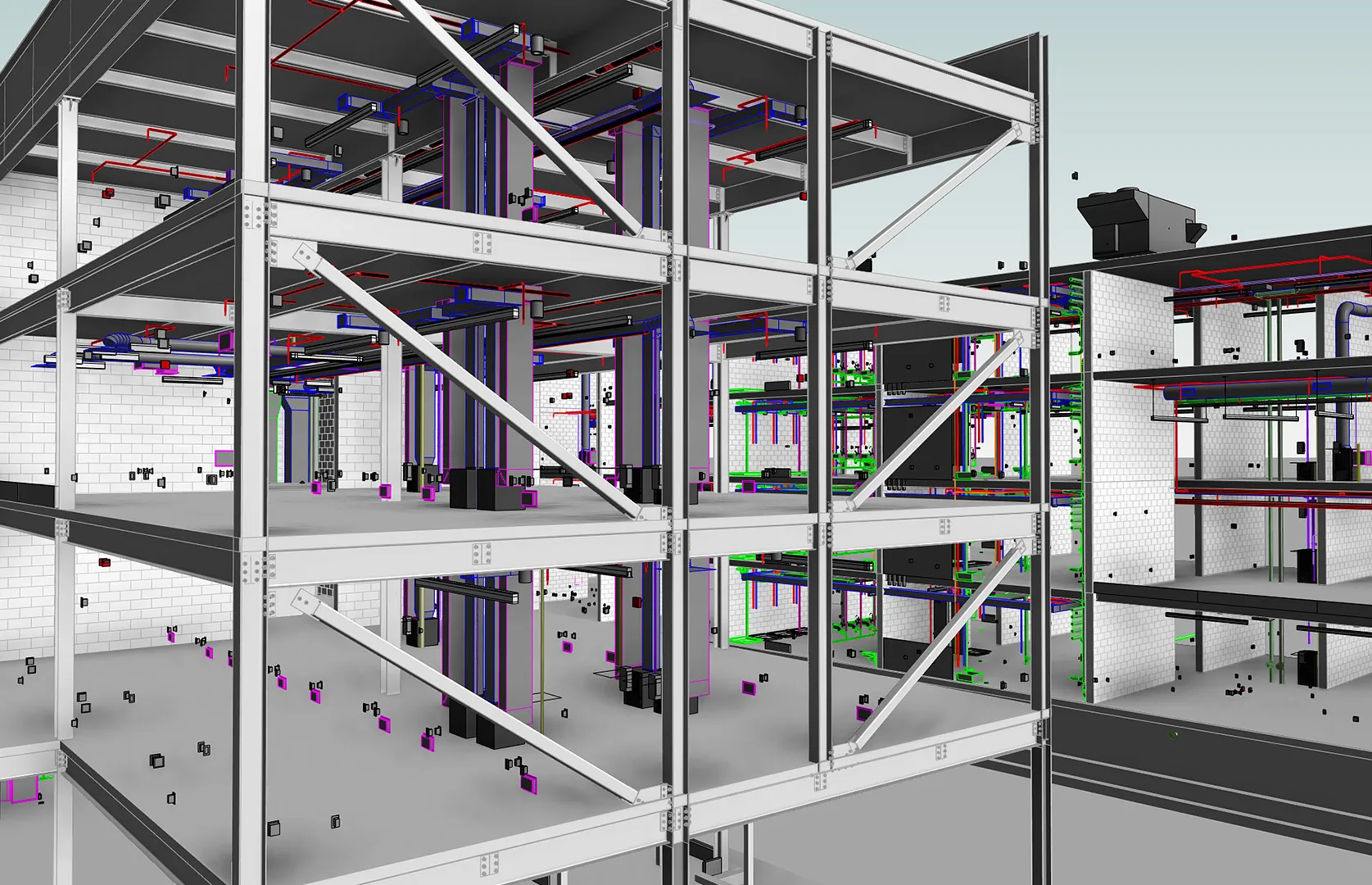 Team collaborating on a shared Revit model with clash detection highlights