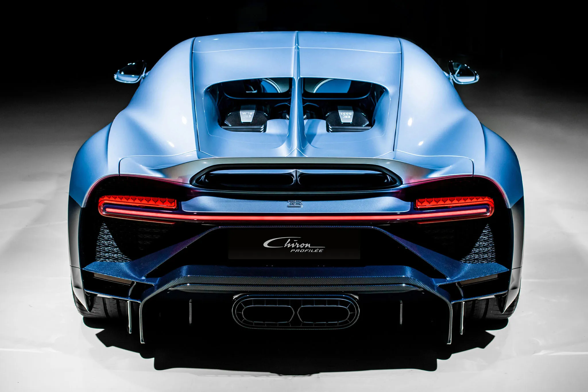 The Bugatti Chiron Profilée showcasing its unique rear design.