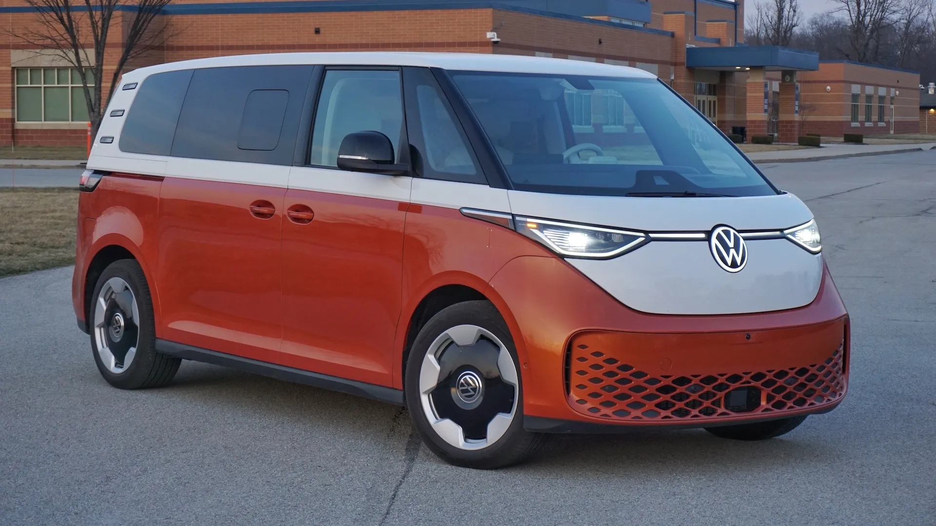 The dynamic profile of the VW ID Buzz electric vehicle, showcasing its unique proportions and modern styling