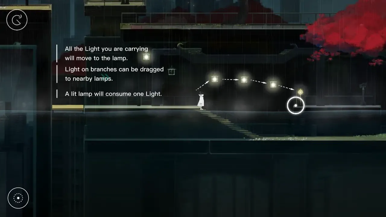 The Guide character holding a light orb, illuminating a dark, flooded room