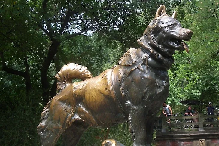 The iconic bronze statue of Balto in New York City's Central Park.