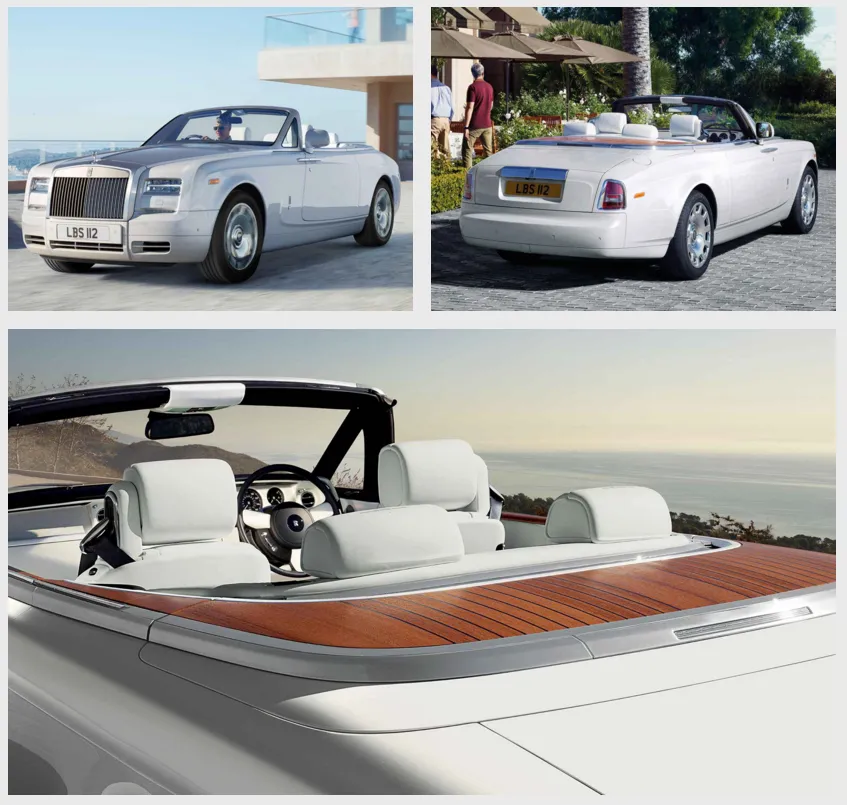 The luxurious interior of the Rolls-Royce Phantom Drophead Coupé, highlighting fine handcrafted leather and polished wooden finishes
