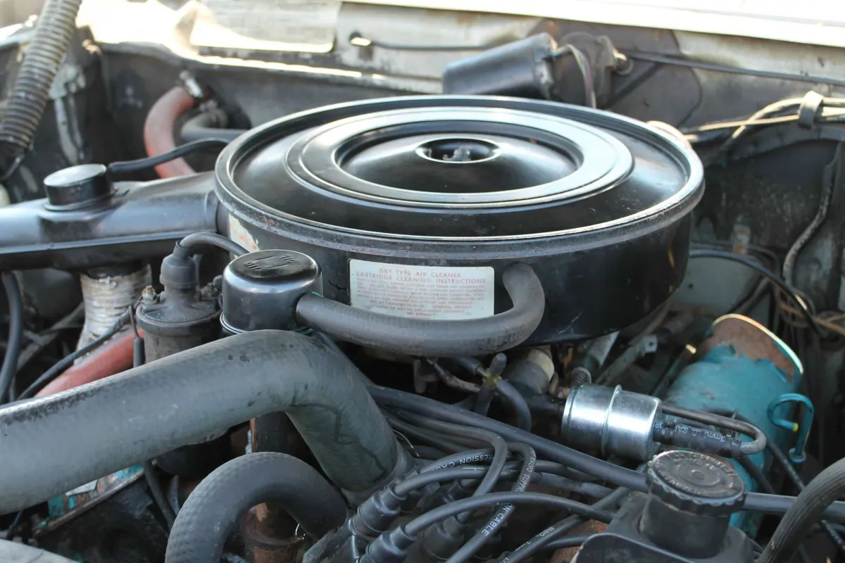 The powerful AMC 360 V8 engine residing in the bay of the 1973 Javelin AMX, ready for action.