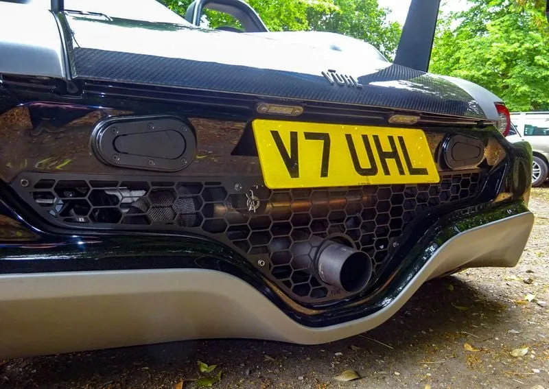 The rear view of the VUHL 05, showcasing the distinctive large rear spoiler and aggressive diffuser