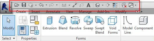The Revit Quick Access Toolbar provides shortcuts to common commands.