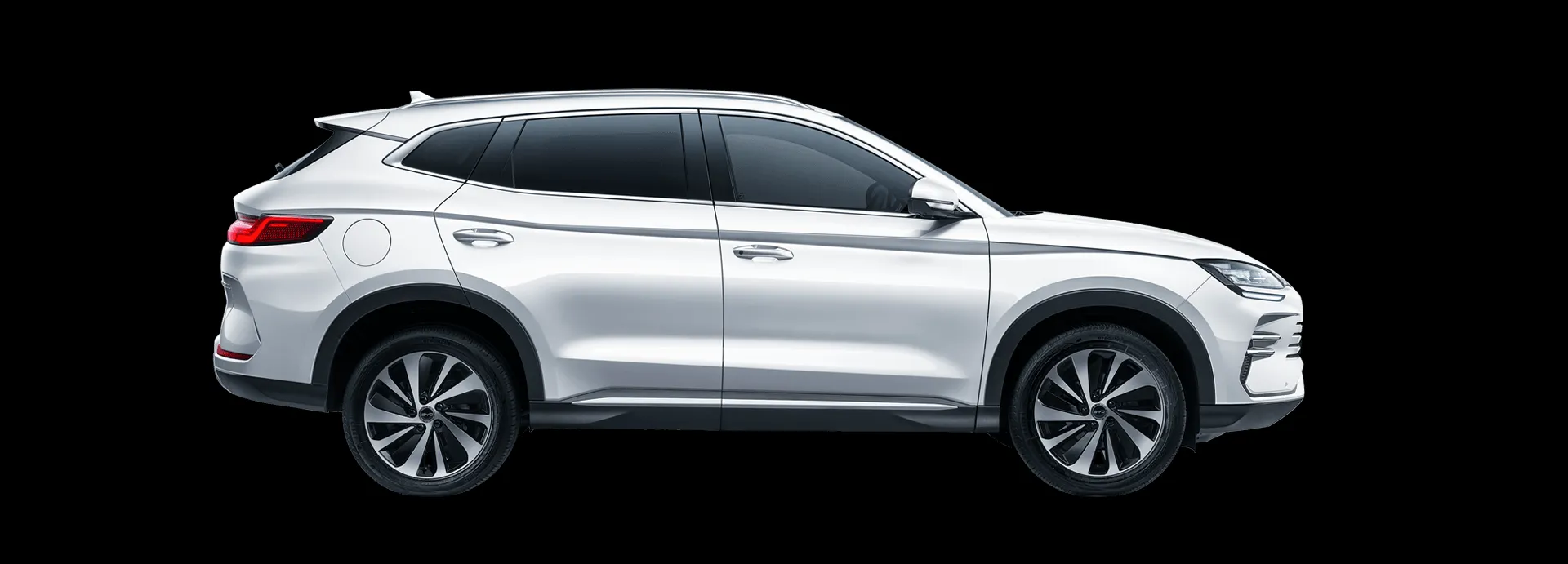 The sleek silver BYD Sealion 6 electric SUV presented on a clean, light-filled exhibition floor