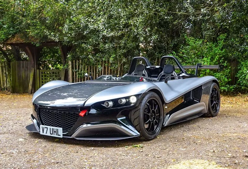 The striking front profile of the VUHL 05, highlighting its aggressive styling and aerodynamic features