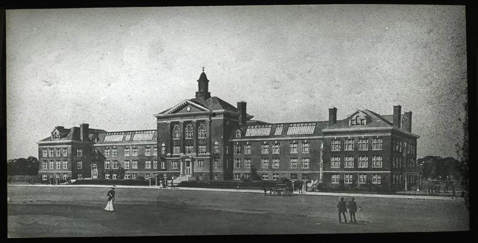 Vintage view of Sumner High School building from Missouri History Museum archives