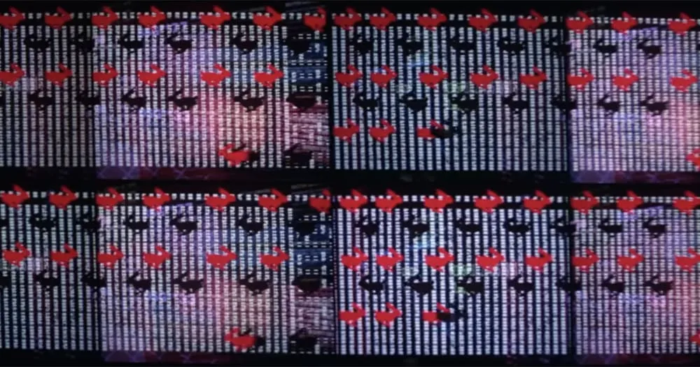 Visual representation of hacking in the movie "Hackers" with stylized graphics