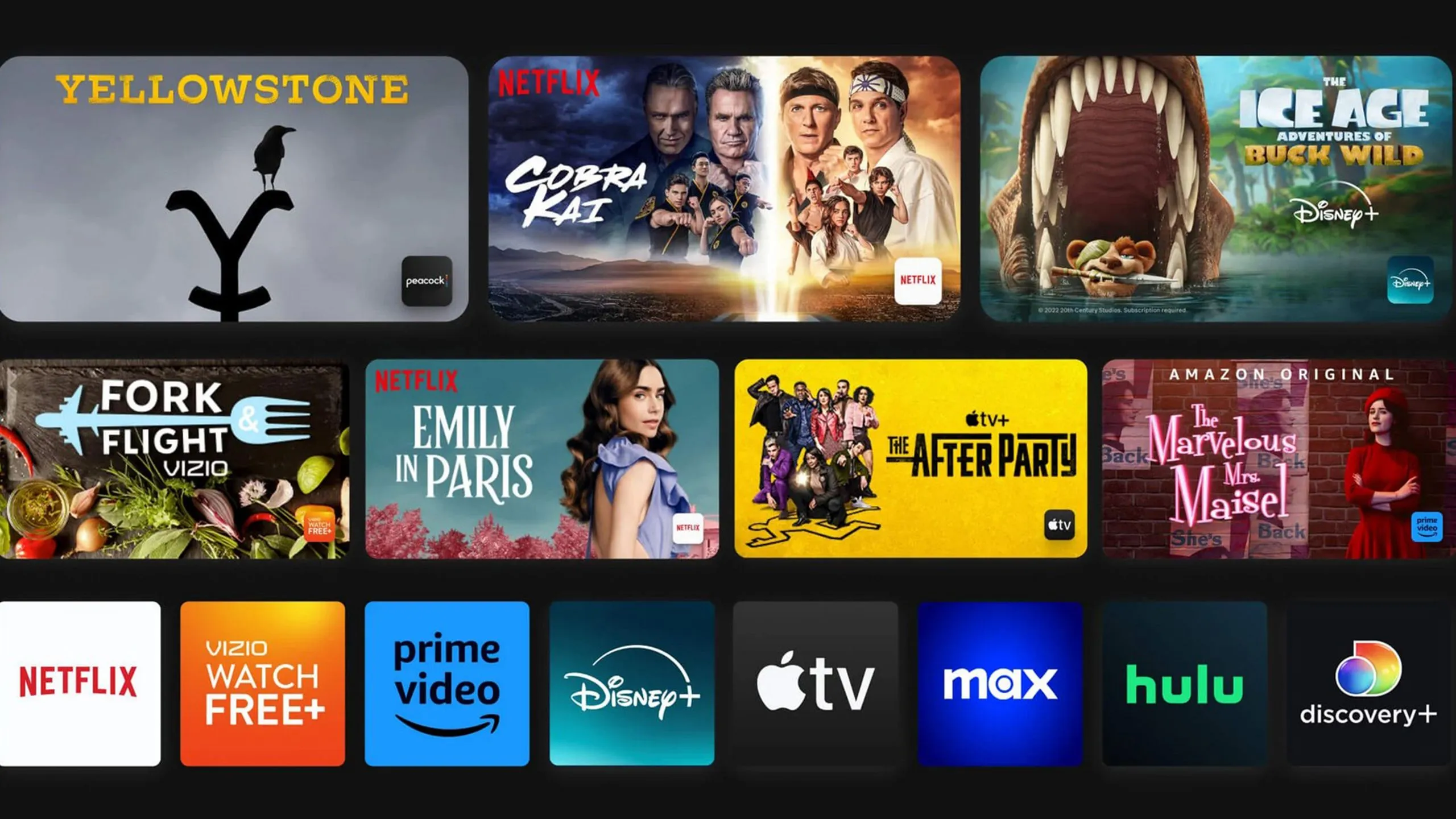 Vizio SmartCast platform interface displaying content tiles.