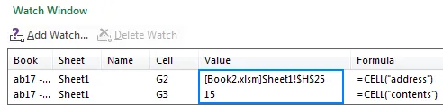 Watch Window displaying the last changed cell and its workbook origin across multiple open files