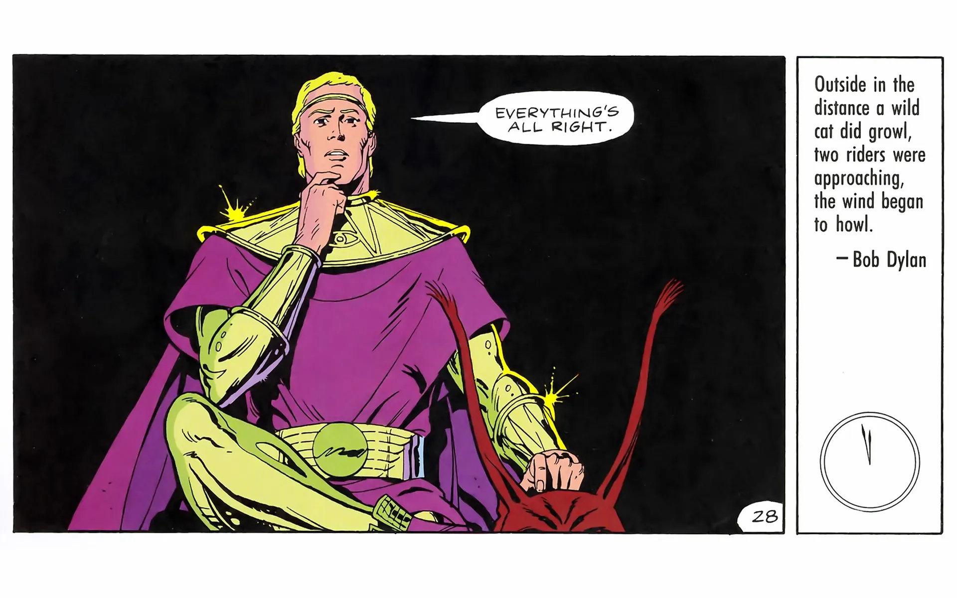 Watchmen's opening panel referencing Bob Dylan's "Desolation Row"