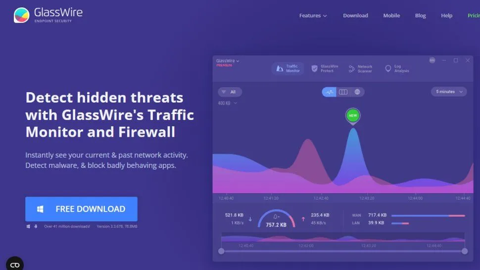 Website screenshot for GlassWire