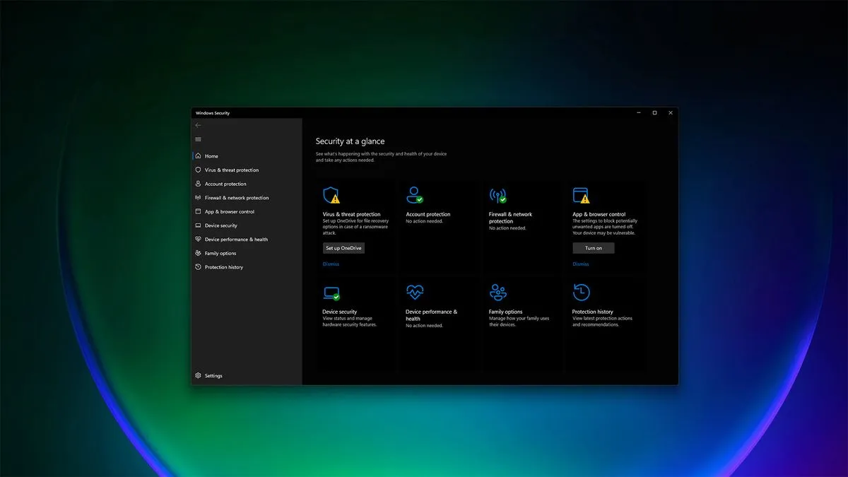 Windows Security settings