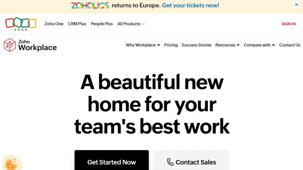 Zoho Workplace website screenshot (September 2025).