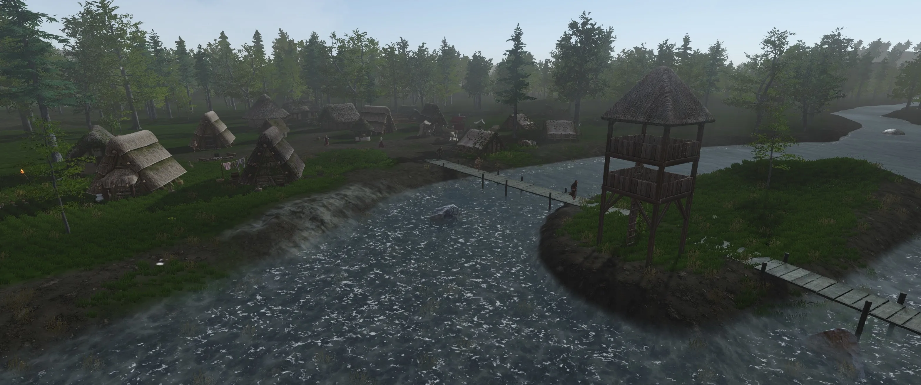 A character interacts with a structure in the medieval setting of Saelig.