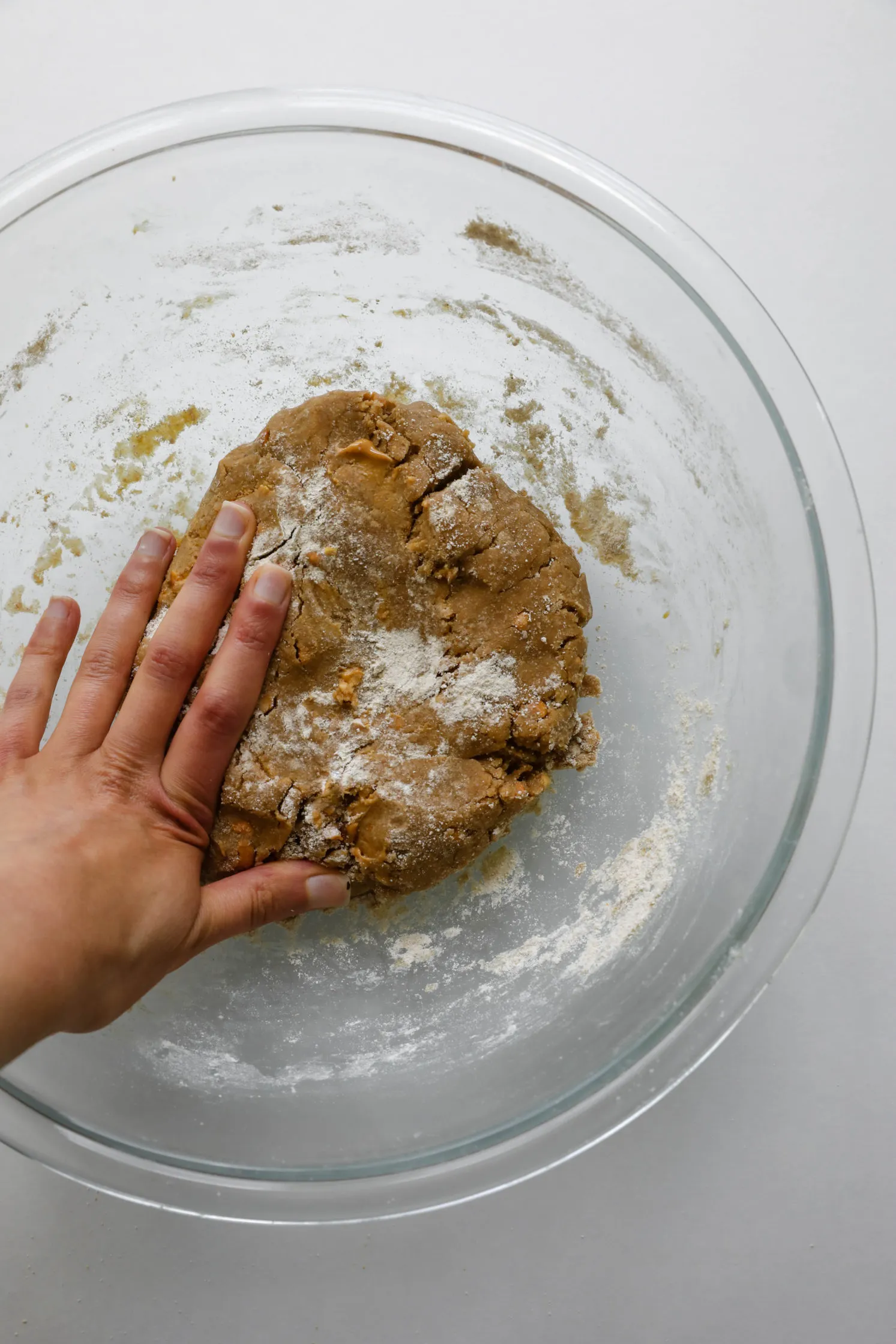 Dough for 3-Ingredient Peanut Butter Banana Dog Treats being mixed in a bowl