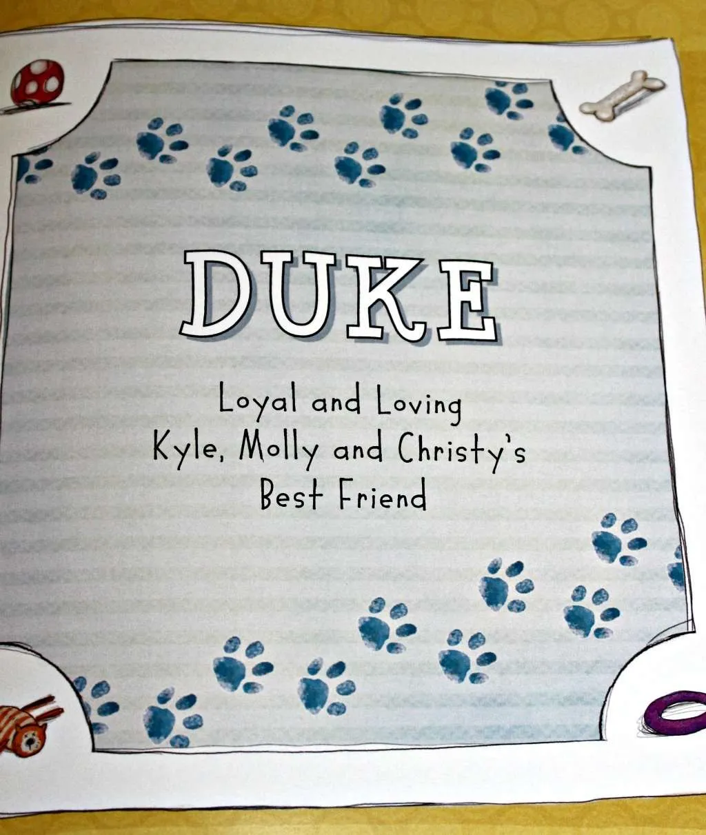 Example of a personalized dedication page
