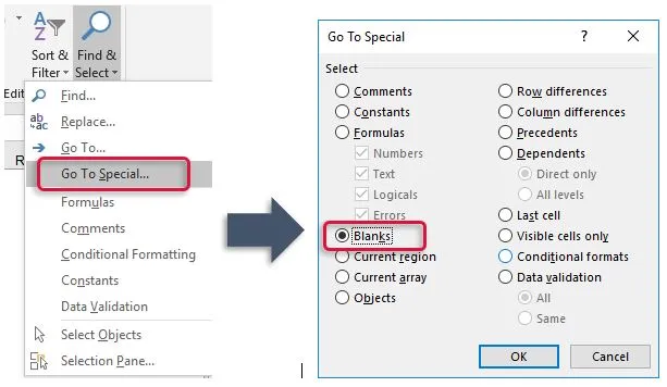 Excel Go-to Special Blanks