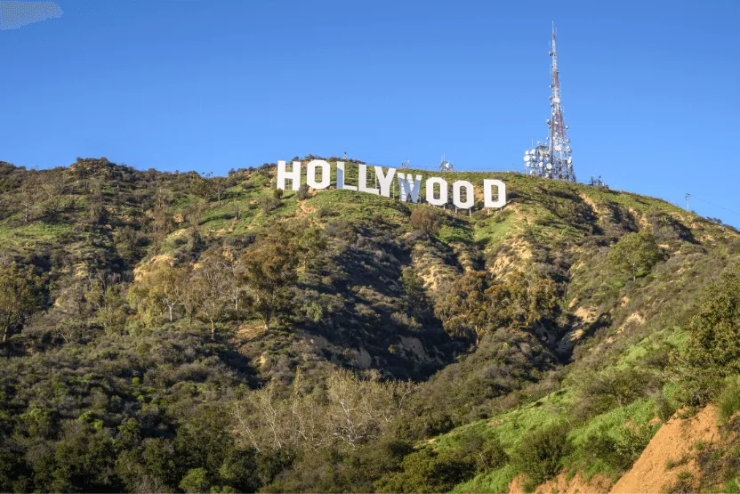 view of the Hollywood sign from a Los Angeles, CA park