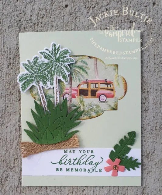A card showcasing a vintage station wagon design with refined decorative elements.