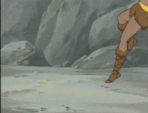 A cartoon illustration of a woman performing acrobatic maneuvers while in combat.