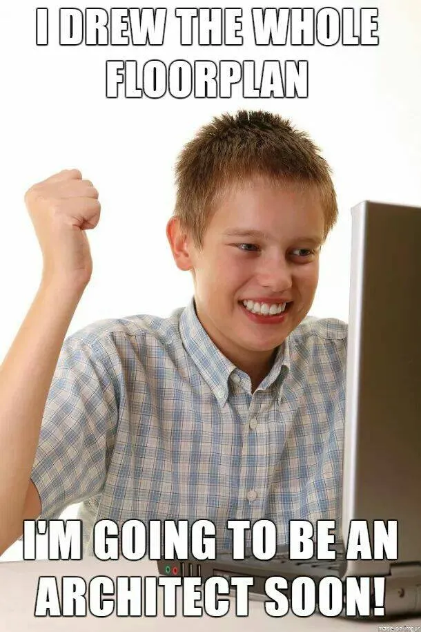 A child expressing a desire to be an architect, humorously tied to the ability to use Revit or AutoCAD, emphasizing the learning curve.