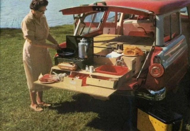 A collage of vintage station wagon images, evoking nostalgia.