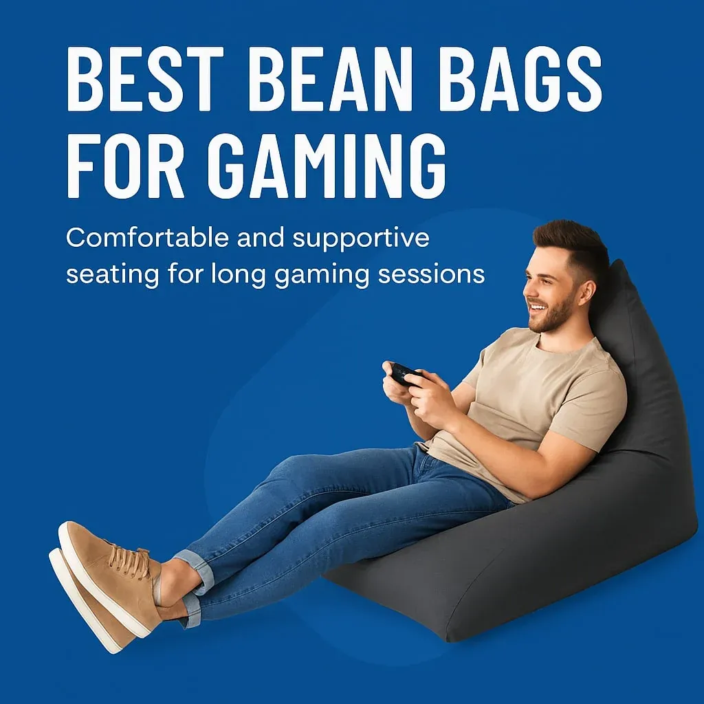 A gamer comfortably using a bean bag chair