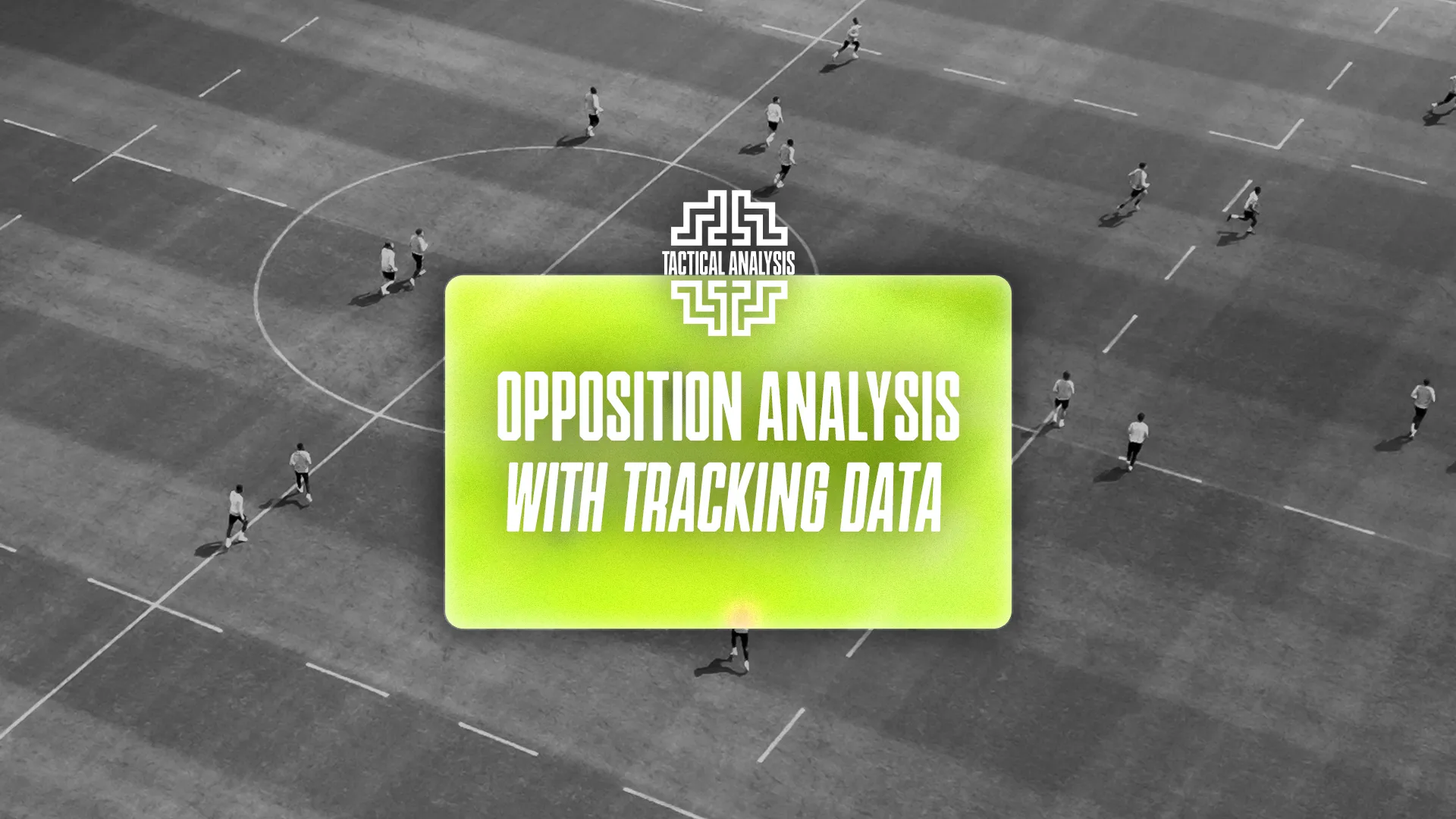 A graphic representation of a tactical analysis setup, displaying an overlay of player tracking data on a soccer field.