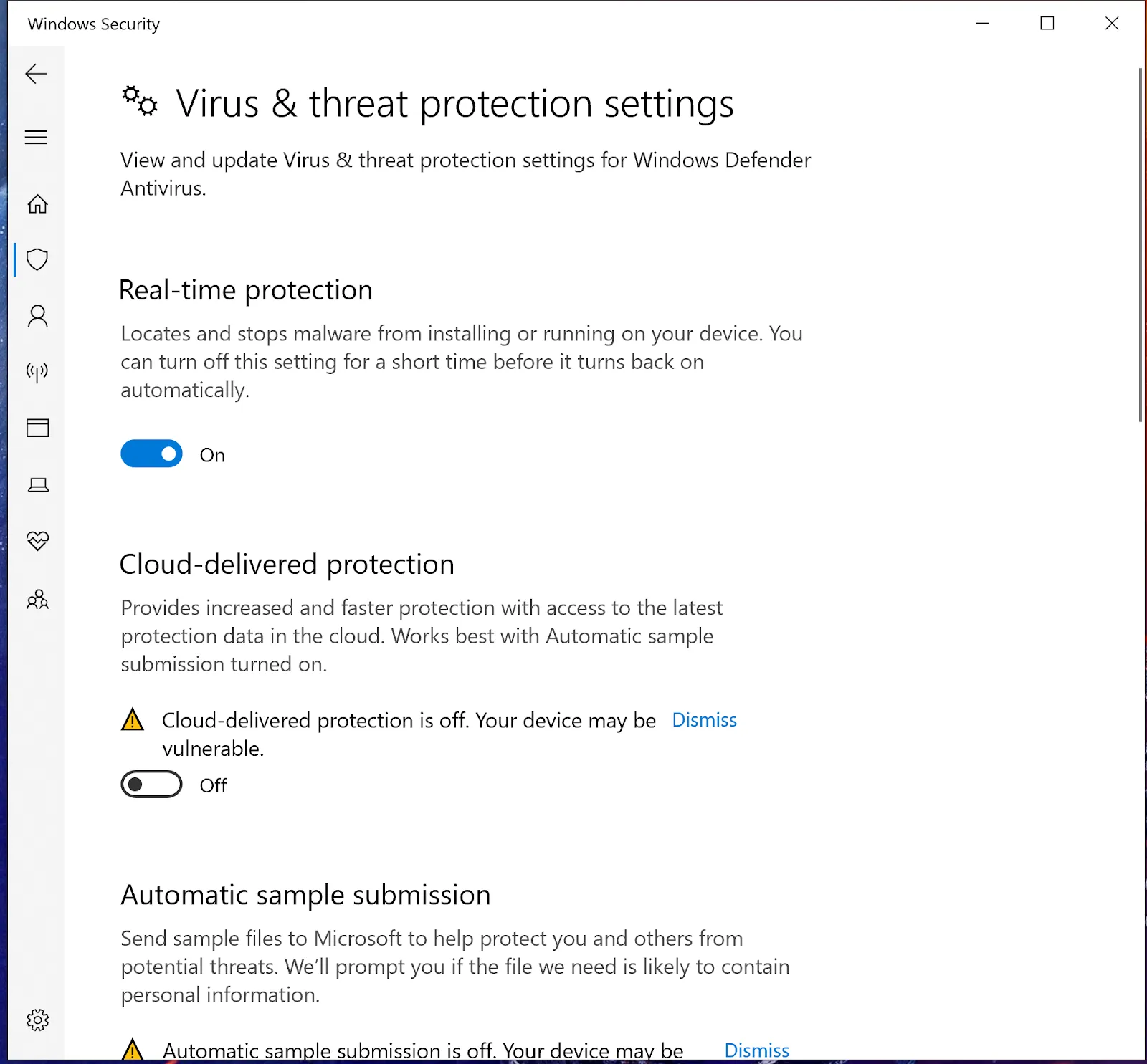 Antivirus disabled notification