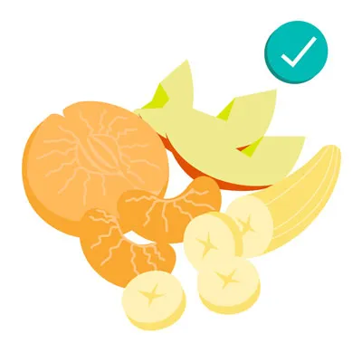 Apples, oranges, and bananas are safe treats for dogs.