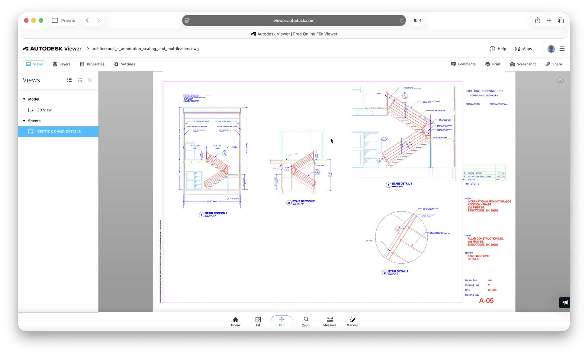 Autodesk Viewer interface showing an opened DWG file on a Mac