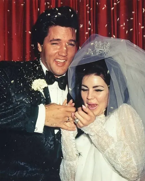 Elvis and Priscilla Presley on their wedding day in Las Vegas on May 1, 1967. (Getty Images)