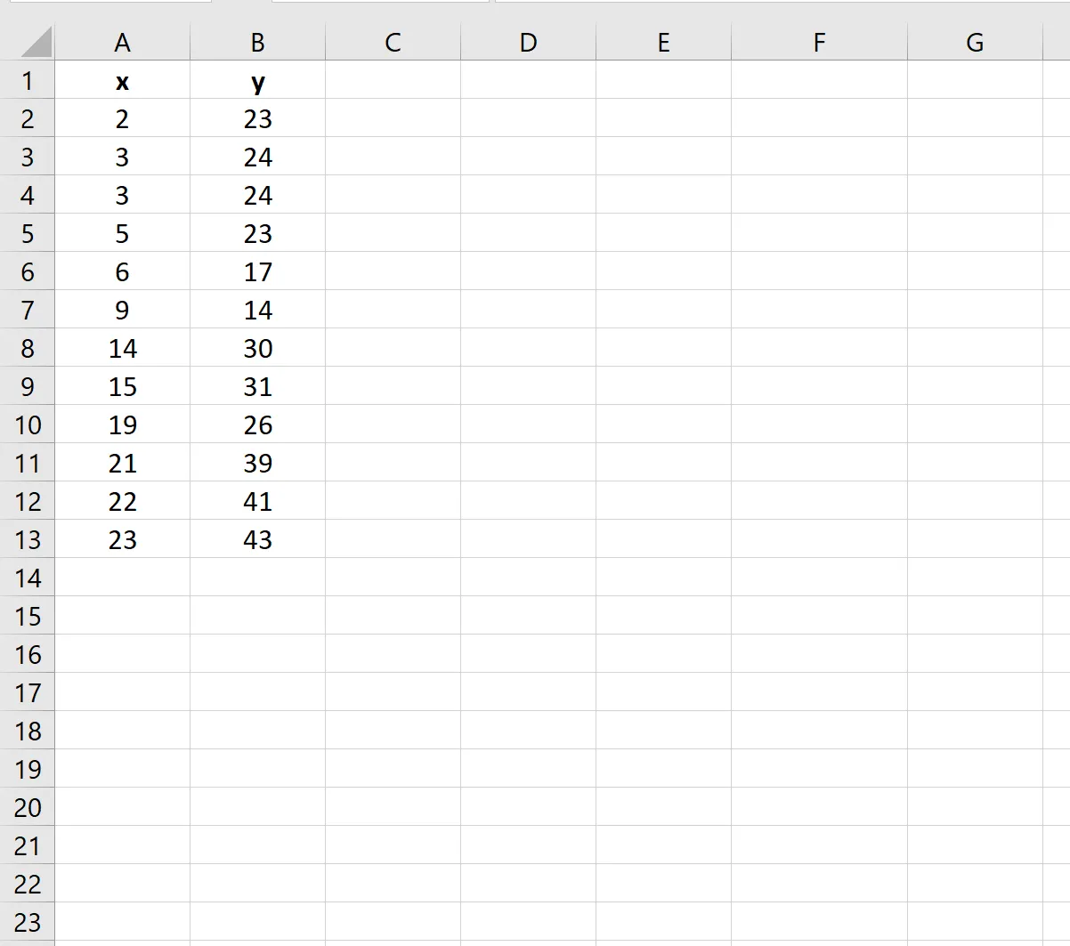 Entering data for two variables in Excel