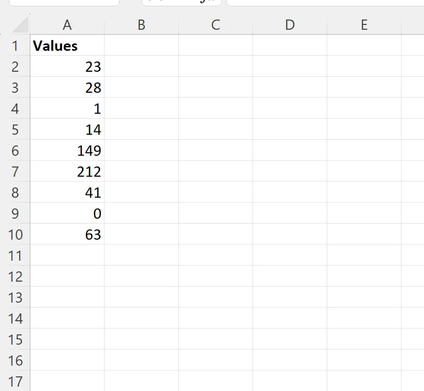 Example values in Excel column A