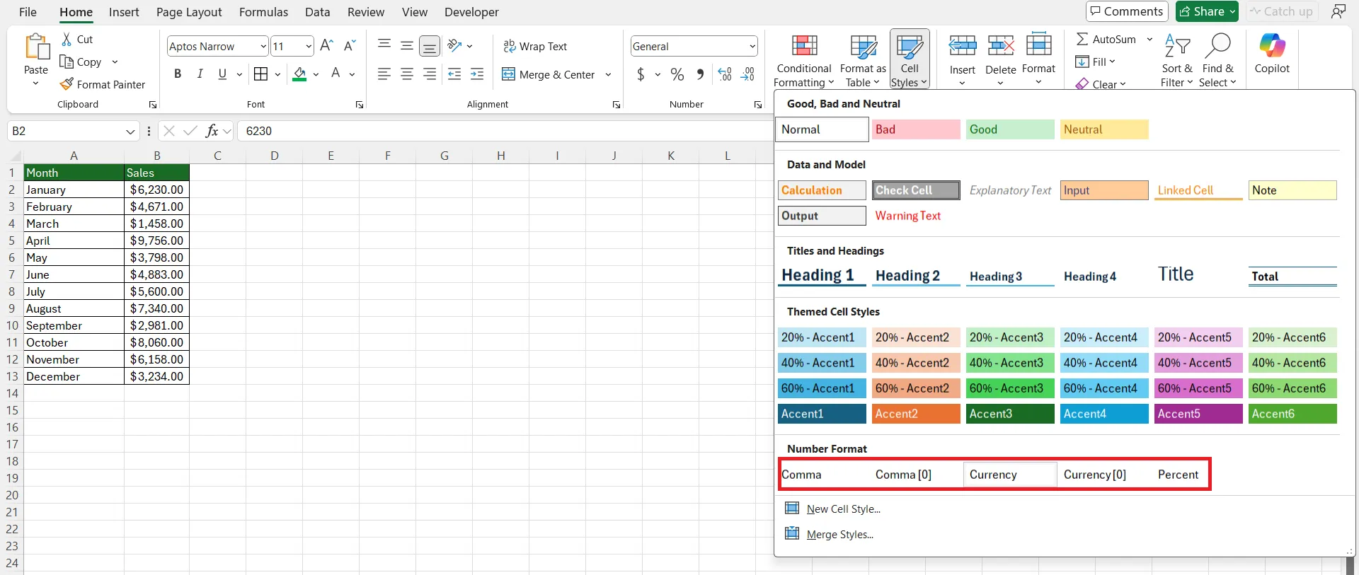 Excel Cell Styles Gallery