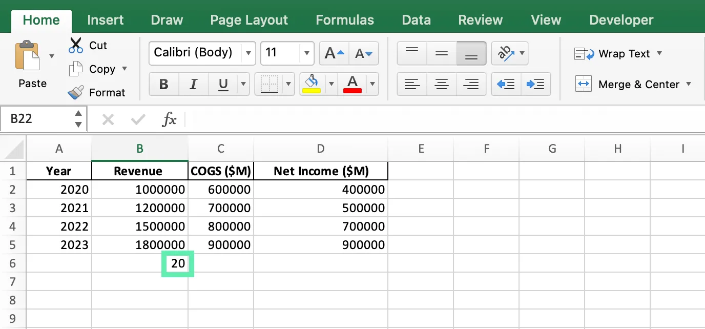 Excel showing the calculated percentage change result