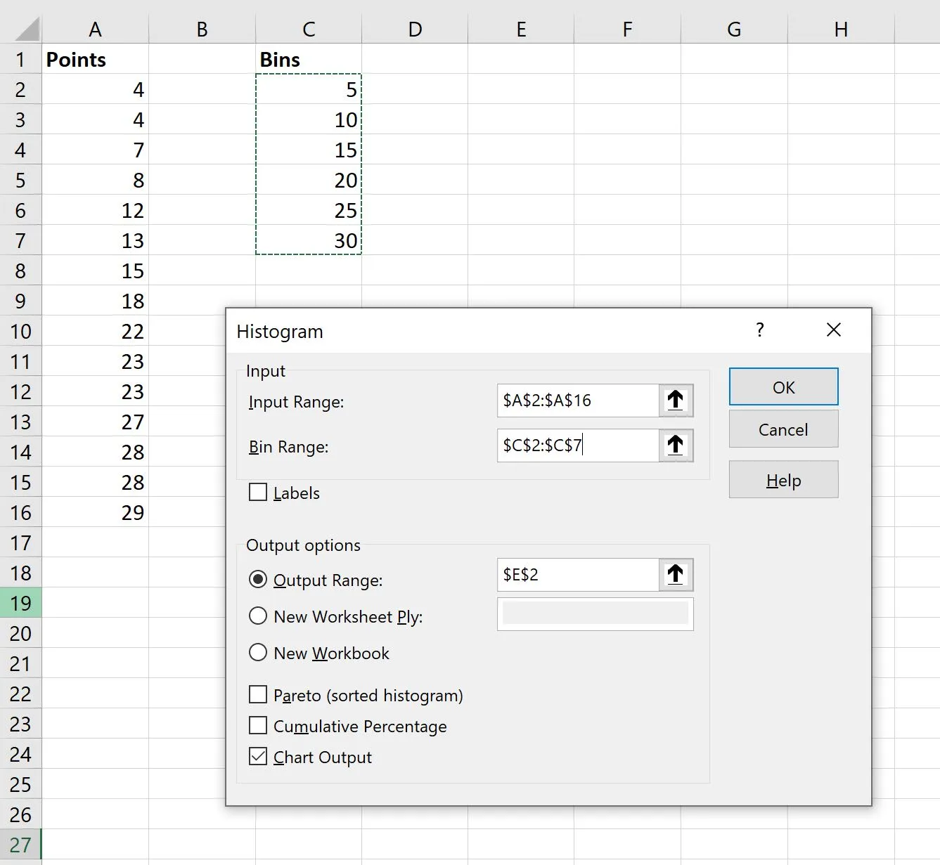 Histogram configuration dialog
