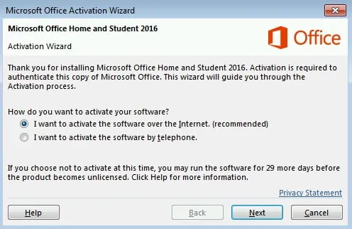 Office 2013 Activation Wizard - Internet Activation